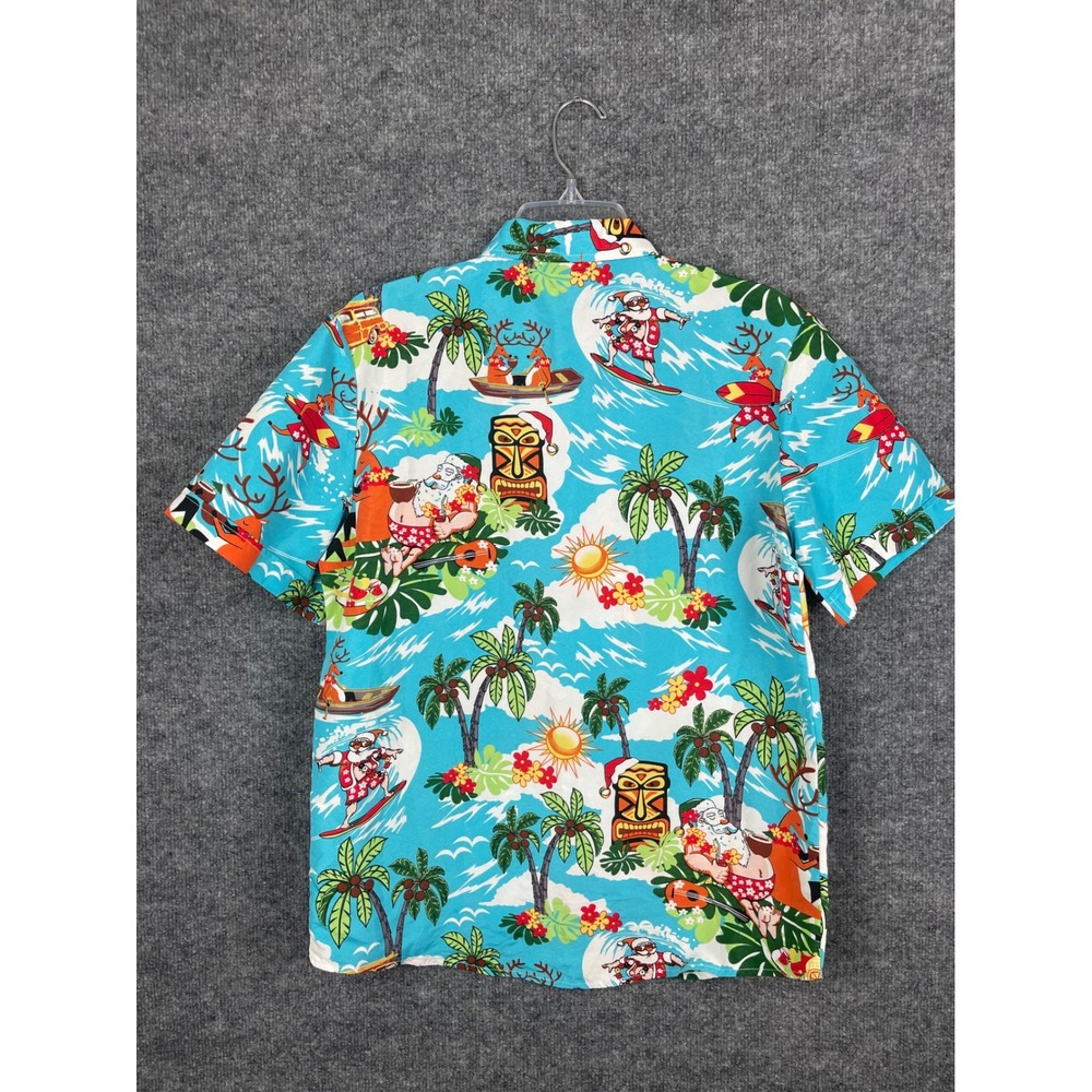 SSLR‎ Button Down Shirt Mens S Blue Excellent Surfing Santa Christmas Tropical - Picture 7 of 12